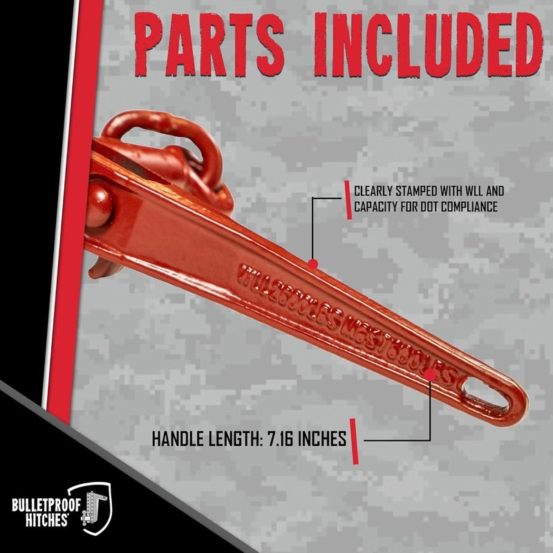 BulletProof Hitches - 1/4" - 5/16" Ratchet Binder - Chain Binders Rated to 7,800 lbs with 2,600 lb Working Load Limit - 1/4-5/16 Ratchets for Grade 70 Transport Chains - DOT Compliant - Image 5